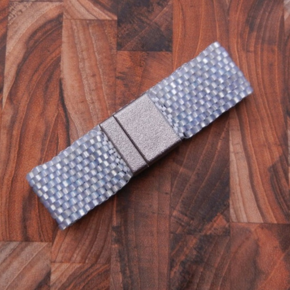 Ice Blue Iridescent Beaded Cuff Bracelet | Handmade Custom | Jaded Vine Design - Picture 4 of 6